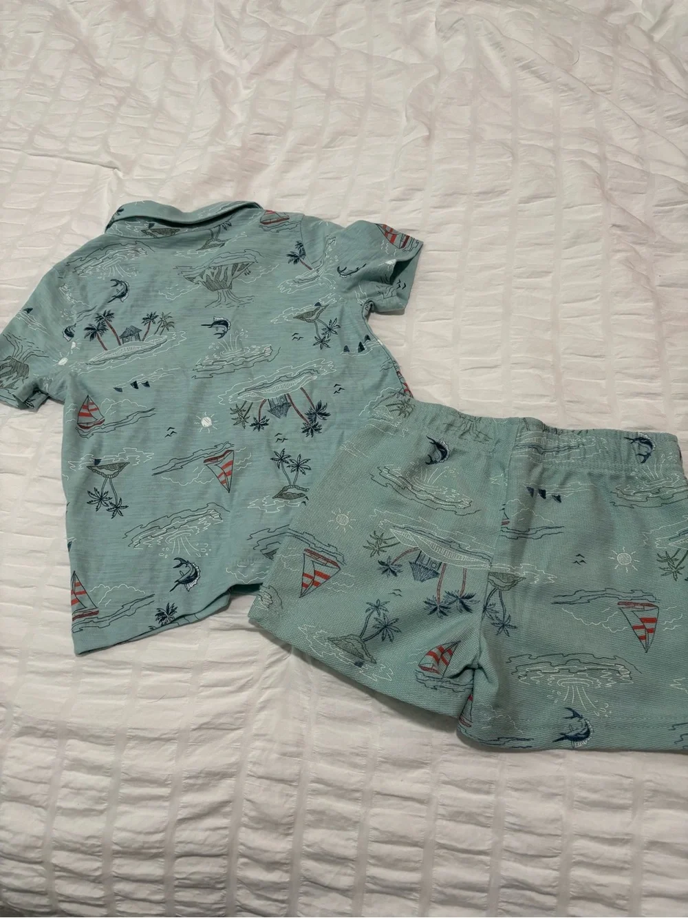 Carter's Teal Beach Print Short-Sleeve Shorts Set